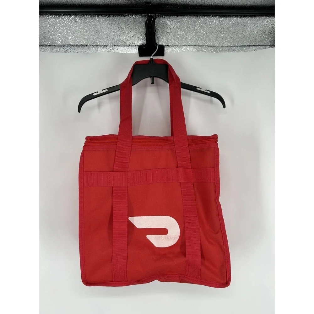 Doordash Insulated Food Delivery Bag Red Spellout Logo Thermal Lined Tote Zipper